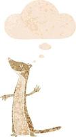cartoon weasel and thought bubble in retro textured style vector