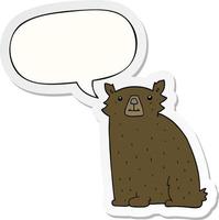 cartoon bear and speech bubble sticker vector