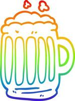 rainbow gradient line drawing cartoon tankard of beer vector