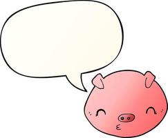 cartoon pig and speech bubble in smooth gradient style vector