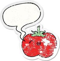 cartoon tomato and speech bubble distressed sticker vector