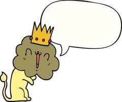 cartoon lion and crown and speech bubble vector