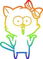 gato de dibujos animados de dibujo de línea de gradiente de arco iris vector