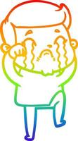 rainbow gradient line drawing cartoon man crying vector