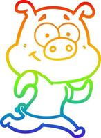 rainbow gradient line drawing happy cartoon pig running vector