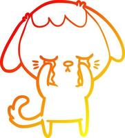 warm gradient line drawing cute puppy crying cartoon vector