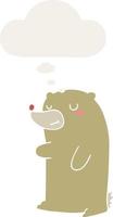 cute cartoon bear and thought bubble in retro style vector