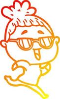 warm gradient line drawing cartoon happy woman wearing spectacles vector