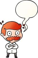 cartoon man and mustache shocked and speech bubble in smooth gradient style vector