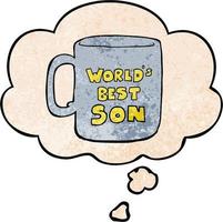 worlds best son mug and thought bubble in grunge texture pattern style vector