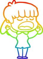 rainbow gradient line drawing cartoon woman talking loudly vector