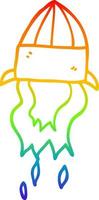 rainbow gradient line drawing cartoon rocket launch vector