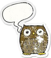 cartoon owl and speech bubble distressed sticker vector