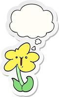 cartoon flower and thought bubble as a printed sticker vector