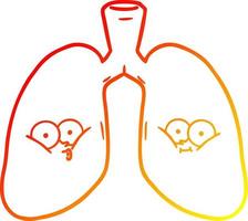 warm gradient line drawing cartoon lungs vector