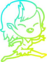 cold gradient line drawing cartoon laughing vampire girl running vector