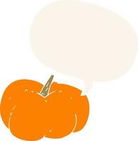 cartoon pumpkin squash and speech bubble in retro style vector