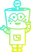 cold gradient line drawing happy cartoon robot waving hello vector