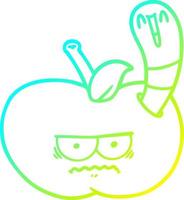 cold gradient line drawing cartoon worm eating an angry apple vector