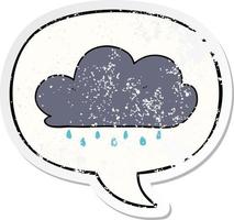 cartoon rain cloud and speech bubble distressed sticker vector