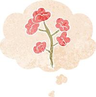 cartoon flowers and thought bubble in retro textured style vector