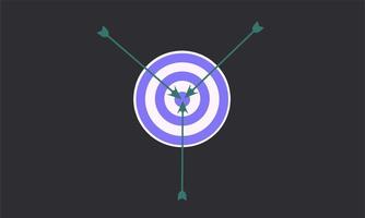 Violet dartboard. Target, challenge, objective icon. Successful shot in the darts target. Flat style vector illustration