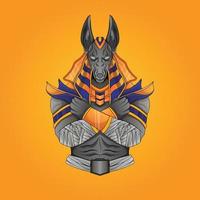 Egyptian God Anubis measures the human heart and pen on sacred scales. God of death vector