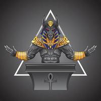 Egyptian God Anubis measures the human heart and pen on sacred scales. God of death vector