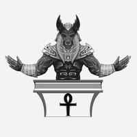 dios egipcio anubis diseño de tatuaje en blanco y negro vector