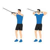 Man doing cable face pull exercise. Flat vector illustration. Shoulder exercise