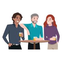 grupo multiétnico de amigos pasando el rato y bebiendo cerveza hablando y divirtiéndose ilustración vectorial plana aislada en fondo blanco vector