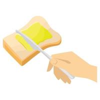 putting butter on toast flat vector illustration isolated on white background