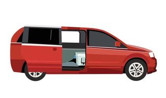 traveling van car with open door flat vector illustration isolated on white background
