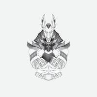 dios egipcio anubis diseño de tatuaje en blanco y negro vector