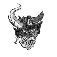 ilustración de una máscara oni tatuajes del suelo del diablo en blanco y negro máscara de demonio japonesa aterradora vector