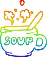 rainbow gradient line drawing cartoon of hot soup vector