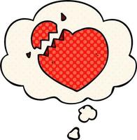 cartoon broken heart and thought bubble in comic book style vector