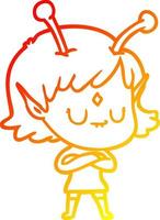warm gradient line drawing cartoon alien girl vector