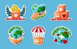 Set of World Humanitarian Day Sticker Pack vector