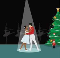 Nutcracker Christmas show flat vector illustration isolated on background with Christmas tree