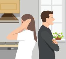 married couple turning their back to each other, concept in conflict, angry, arguing, breakdown, or divorce. vector