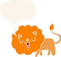 cute cartoon lion and speech bubble in retro style vector