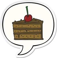 cartoon tasty chocolate cake and speech bubble sticker
