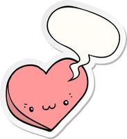 cartoon love heart and face and speech bubble sticker vector