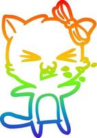 gato de dibujos animados de dibujo de línea de gradiente de arco iris vector