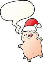 cartoon happy christmas pig and speech bubble in smooth gradient style vector