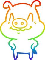 rainbow gradient line drawing nervous cartoon pig vector