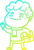 cold gradient line drawing cartoon friendly man vector