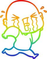 rainbow gradient line drawing cartoon crying bald man vector