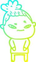 cold gradient line drawing cartoon woman vector